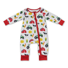 Load image into Gallery viewer, Chicken cow corn baby boy farm zipper romper
