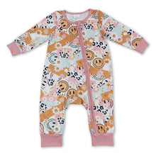 Load image into Gallery viewer, Smile floral leopard baby girls zipper romper