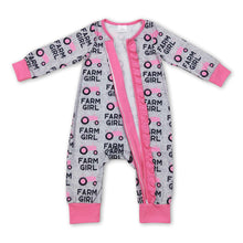 Load image into Gallery viewer, Pink tractor farm girl ruffle baby zipper romper