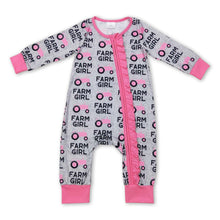 Load image into Gallery viewer, Pink tractor farm girl ruffle baby zipper romper