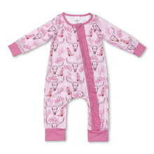 Load image into Gallery viewer, Pink boots cactus bull skull baby girls zipper romper