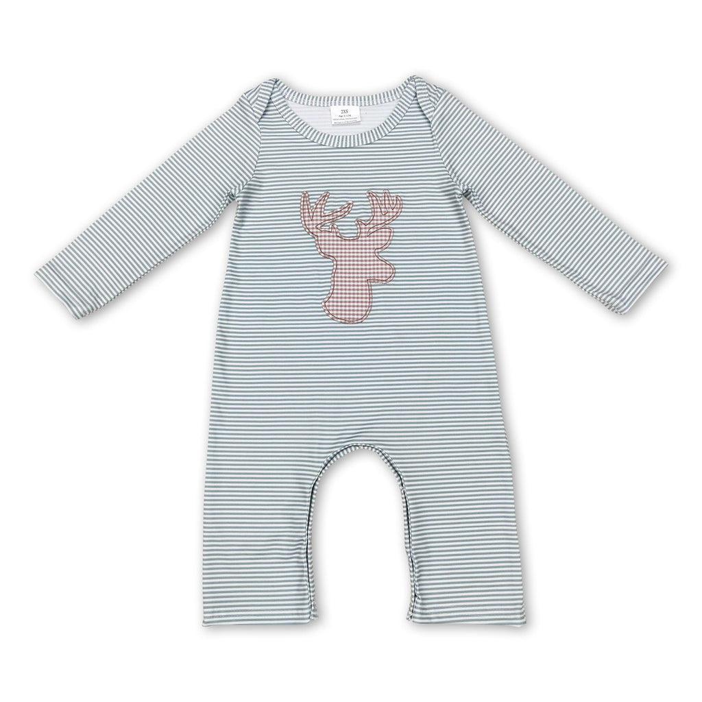 Deer green stripe long sleeves baby kids romper