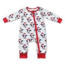 Load image into Gallery viewer, Christmas hat cow stripe baby kids zipper romper