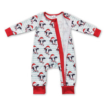 Load image into Gallery viewer, Christmas hat cow stripe baby kids zipper romper