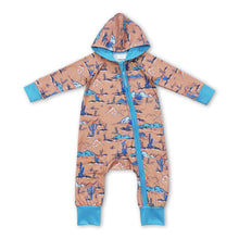 Load image into Gallery viewer, Blue cactus hooded baby kids zipper western romper
