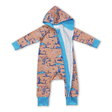 Load image into Gallery viewer, Blue cactus hooded baby kids zipper western romper