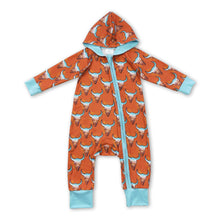 Load image into Gallery viewer, Brown bull skull hooded baby kids zipper western romper