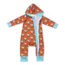 Load image into Gallery viewer, Brown bull skull hooded baby kids zipper western romper