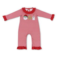 Load image into Gallery viewer, Santa cookie milk stripe long sleeves baby girls Christmas romper