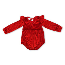 Load image into Gallery viewer, Long sleeves red velvet ruffle baby girls romper