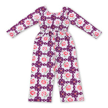 Load image into Gallery viewer, Purple floral pocket baby girls jumpsuit