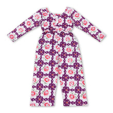 Load image into Gallery viewer, Purple floral pocket baby girls jumpsuit