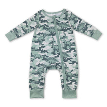 Load image into Gallery viewer, Green Dinosaur camo long sleeves baby boy zipper romper