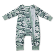Load image into Gallery viewer, Green Dinosaur camo long sleeves baby boy zipper romper
