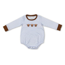Load image into Gallery viewer, Brown long sleeves highland cow stripe baby boy romper