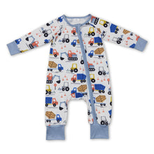 Load image into Gallery viewer, Constructions long sleeves baby boy zipper romper