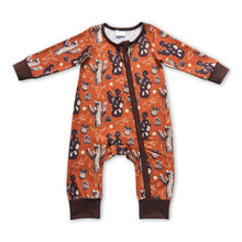 Load image into Gallery viewer, Brown cactus long sleeves baby kids zipper romper