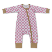 Load image into Gallery viewer, Pink plaid long sleeves baby girls zipper romper