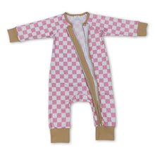 Load image into Gallery viewer, Pink plaid long sleeves baby girls zipper romper