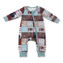 Load image into Gallery viewer, Cow cactus patchwork baby kids zipper romper