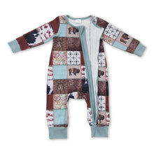Load image into Gallery viewer, Cow cactus patchwork baby kids zipper romper