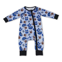 Load image into Gallery viewer, Dog blue car long sleeves baby boy zipper romper