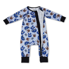 Load image into Gallery viewer, Dog blue car long sleeves baby boy zipper romper