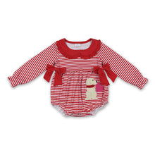 Load image into Gallery viewer, Red stripe dog heart baby girls Valentine's romper