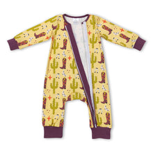 Load image into Gallery viewer, Boots cactus brown baby kids western zipper romper