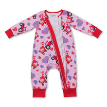 Load image into Gallery viewer, Long sleeves heart truck baby girls Valentine's zipper romper