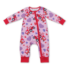 Load image into Gallery viewer, Long sleeves heart truck baby girls Valentine's zipper romper
