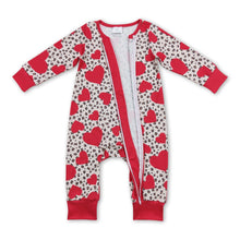 Load image into Gallery viewer, Long sleeves heart leopard baby girls Valentine's zipper romper