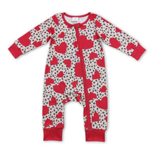 Load image into Gallery viewer, Long sleeves heart leopard baby girls Valentine's zipper romper