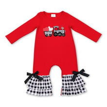 Load image into Gallery viewer, Red plaid truck heart ruffle baby girls Valentine's romper