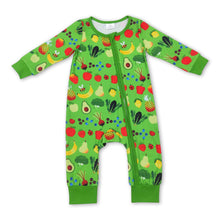 Load image into Gallery viewer, Green long sleeves fruits baby girls zipper romper