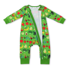 Load image into Gallery viewer, Green long sleeves fruits baby girls zipper romper