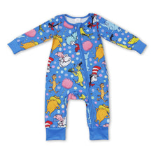 Load image into Gallery viewer, Blue cat elephant long sleeves baby zipper romper