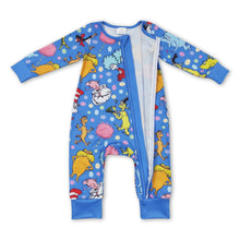 Load image into Gallery viewer, Blue cat elephant long sleeves baby zipper romper