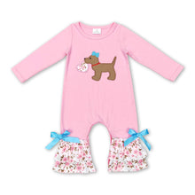Load image into Gallery viewer, Pink dog floral heart baby girls valentine's day romper