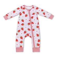 Load image into Gallery viewer, Strawberry floral baby girls spring zipper romper
