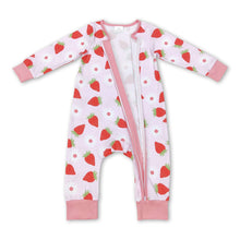 Load image into Gallery viewer, Strawberry floral baby girls spring zipper romper