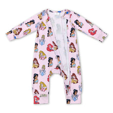 Load image into Gallery viewer, Long sleeves pink princess baby girls zipper romper
