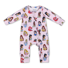 Load image into Gallery viewer, Long sleeves pink princess baby girls zipper romper