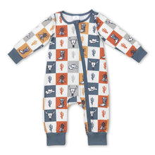 Load image into Gallery viewer, Bull skull cactus boots plaid baby western zipper romper