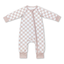 Load image into Gallery viewer, Khaki plaid long sleeves baby kids zipper romper