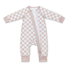 Load image into Gallery viewer, Khaki plaid long sleeves baby kids zipper romper
