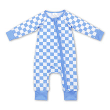 Load image into Gallery viewer, Blue plaid long sleeves baby kids zipper romper
