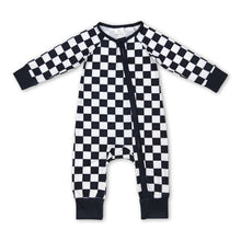 Load image into Gallery viewer, Black plaid long sleeves baby kids zipper romper