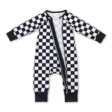 Load image into Gallery viewer, Black plaid long sleeves baby kids zipper romper