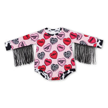 Load image into Gallery viewer, Pink plaid heart tassels long sleeves girls Valentine's romper